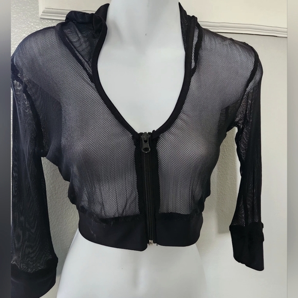 Urban Outfitters Tops - Urban Outfitters Black Sheer Mesh Cropped Zip Hoodie